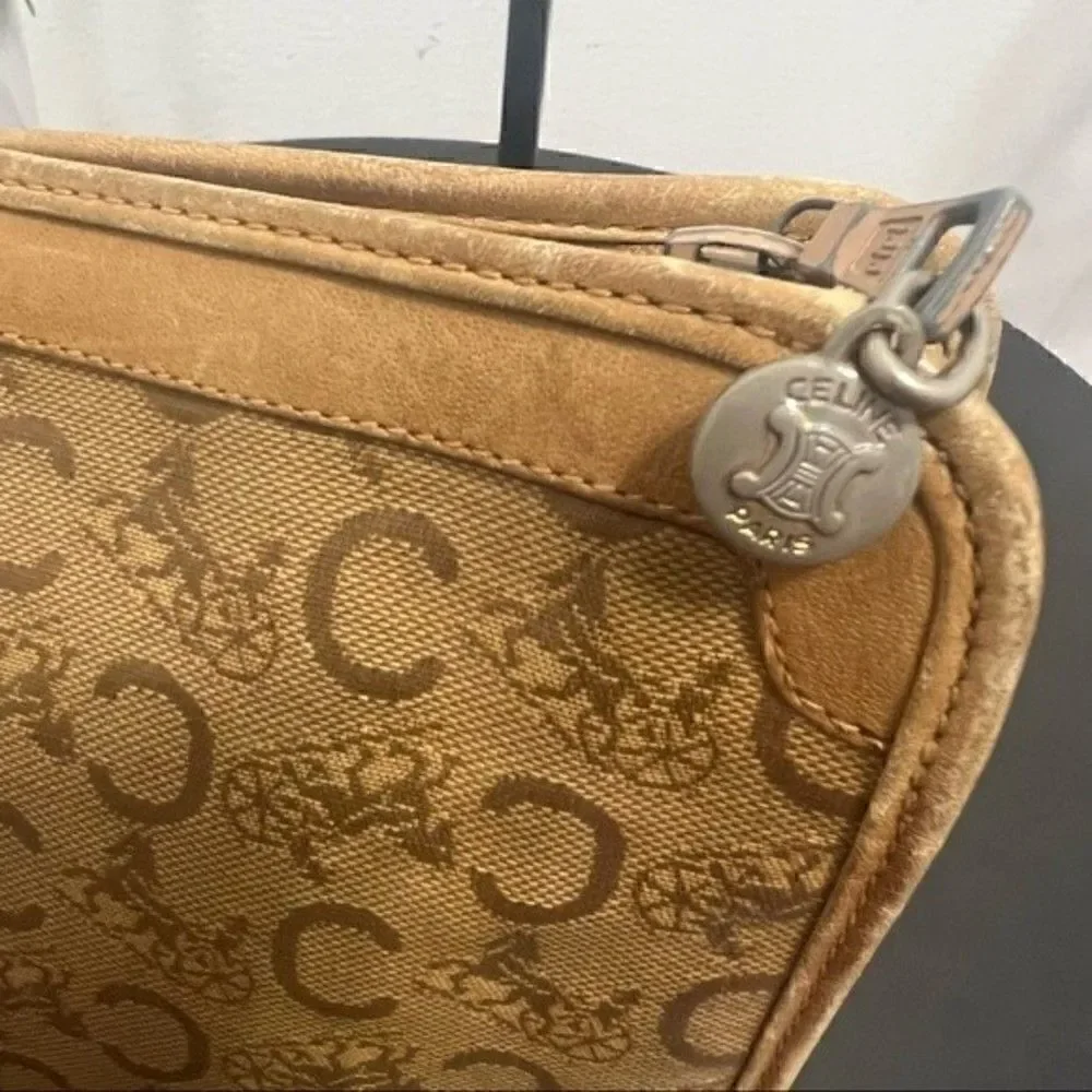 CELINE Vintage Macadam Brown Coated Canvas Clutch Pouch Cosmetic Bag